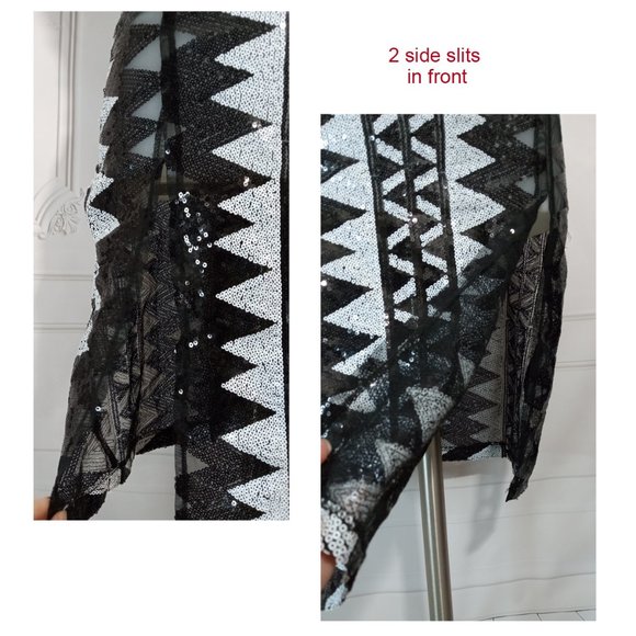 Geometric Deep Plunge V-Neck Sheer Split Bodycon Sequin Party Club Dress Sz M - Picture 5 of 9